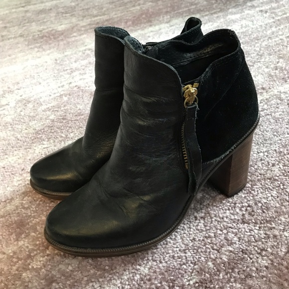 ALDO leather + suede booties double zip wood heel - Picture 2 of 8